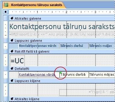 Atskaite ar tekstlodziņu, kurā ir nepareizi uzrakstīts identifikators