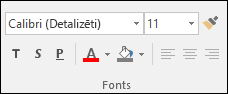Access fontu grupā pieejamās komandas