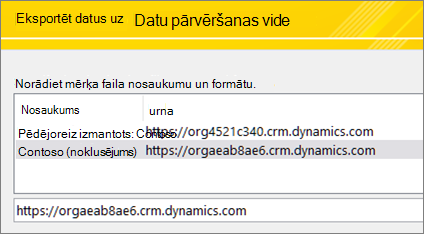 Dataverse URL ievadīšana