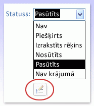 Kombinētais lodziņš ar pogu Rediģēt saraksta vienumus