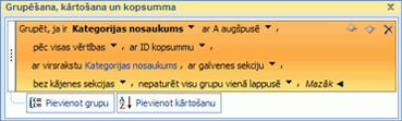 Grupēšanas opcijas (izvērsums)