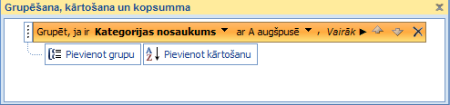 Grupēšanas opcijas
