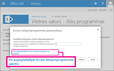 Uploading an Access app package to the Add an app page on a SharePoint site