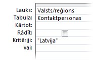 vaicājuma kritēriji, lai parādītu specifiska vārda rezultātus