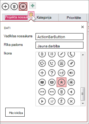 Pielāgotas darbības dialoglodziņš Dati tīmekļa datu lapā