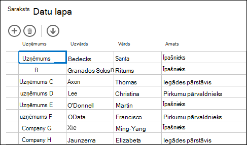 Datasheet view displaying customer records