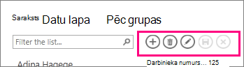 Darbību josla saraksta skatā