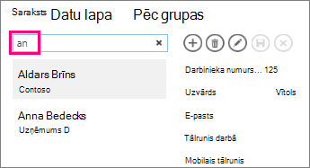 Meklēšanas lodziņa izmantošana saraksta skatā