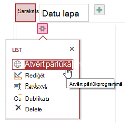 Popup menu displaying Open in Browser, Edit, Rename, Duplicate, and Delete