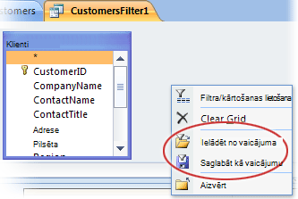 Īpašās filtrēšanas opcijas