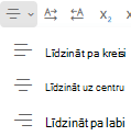 Līdzināšanas izvēlne programmā Outlook tīmeklī.