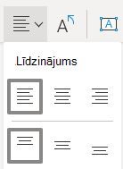 Izvēlne Līdzināt tekstu programmā Visio tīmeklī atlasīts līdzinājums pa kreisi.