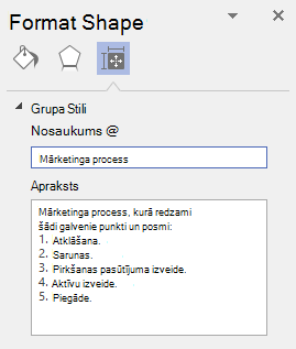 Dialoglodziņš Alternatīvais teksts vizuālajai informācijai programmā Visio darbam ar Windows.