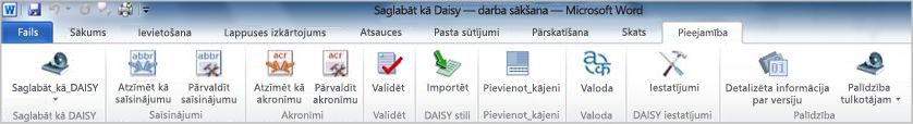 Lentes cilne Pieejamība saglabāšanai DAISY formātā