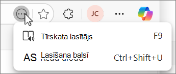 Edge Nolaižamās izvēlnes ekrānuzņēmums.