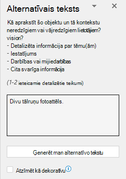 Alternatīvā teksta rūts, kurā parādīts nederīga alternatīvā teksta piemērs.