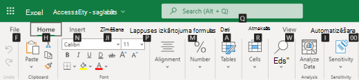 Padomi par lentes cilnes taustiņiem programmā Excel tīmeklī.