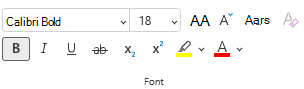 Opcijas izvēlnē Fonts programmas PowerPoint tīmeklī lentē.