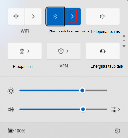 Poga Pārvaldīt Bluetooth ierīces ātrajos iestatījumos.