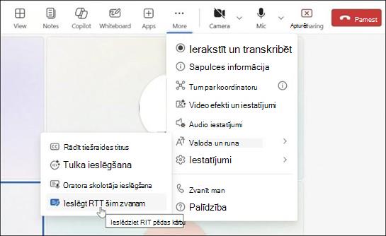 Citas darbības Teams sapulcei Windows programmā.