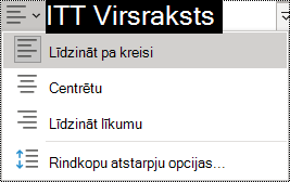 Ekrānuzņēmums, kurā redzamas rindkopu līdzinājuma opcijas programmā OneNote 2016.