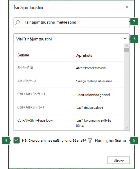 Pārrakstīt pārlūkprogrammas saīsnes dialoglodziņā Excel tīmeklim.