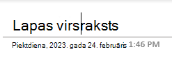 Lapas virsraksta teksta lauki programmā OneNote darbam ar Windows 10.