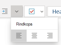 Izvēlne Rindkopa, kurā redzamas programmā OneNote darbam ar Windows 10 pieejamās opcijas.