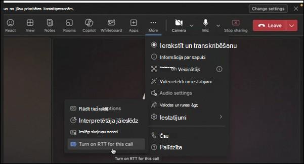 Citas darbības Teams sapulcei Mac datorā.