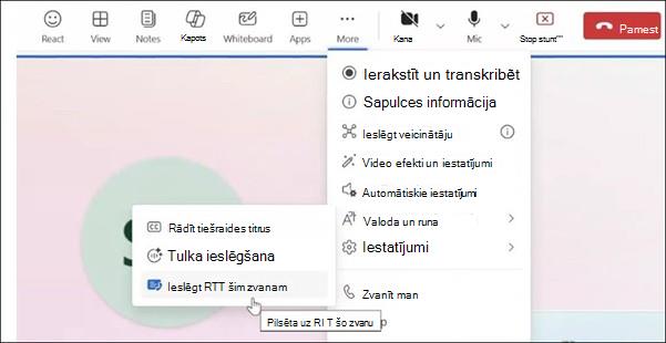 Citas darbības Teams sapulcei tīmeklī.