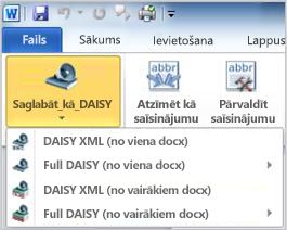 Pogas Save as Daisy nolaižamā izvēlne