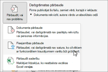 Pārbaudiet, vai nav problēmu & Pieejamības pārbaudes izvēlnes elements