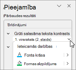 Ieteicamās darbības dialoglodziņš