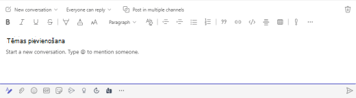 Teksta lauks Pievienot tēmu pakalpojumā Microsoft Teams.
