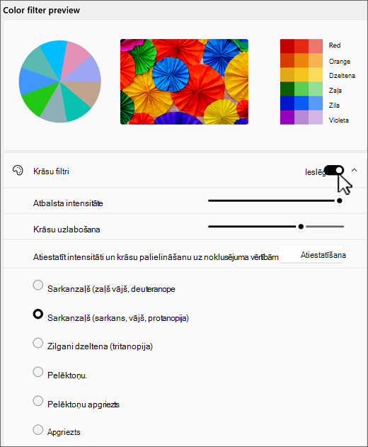 Windows 11 krāsu filtra iestatījumi
