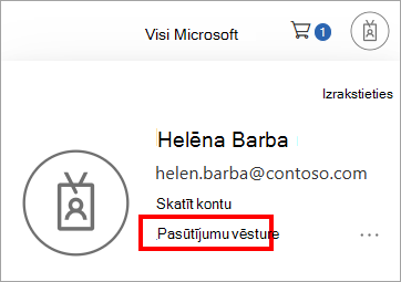 2. ekrānuzņēmums, kurā redzams, kur pierakstīties un skatīt kontu pasūtījumu vēsturi