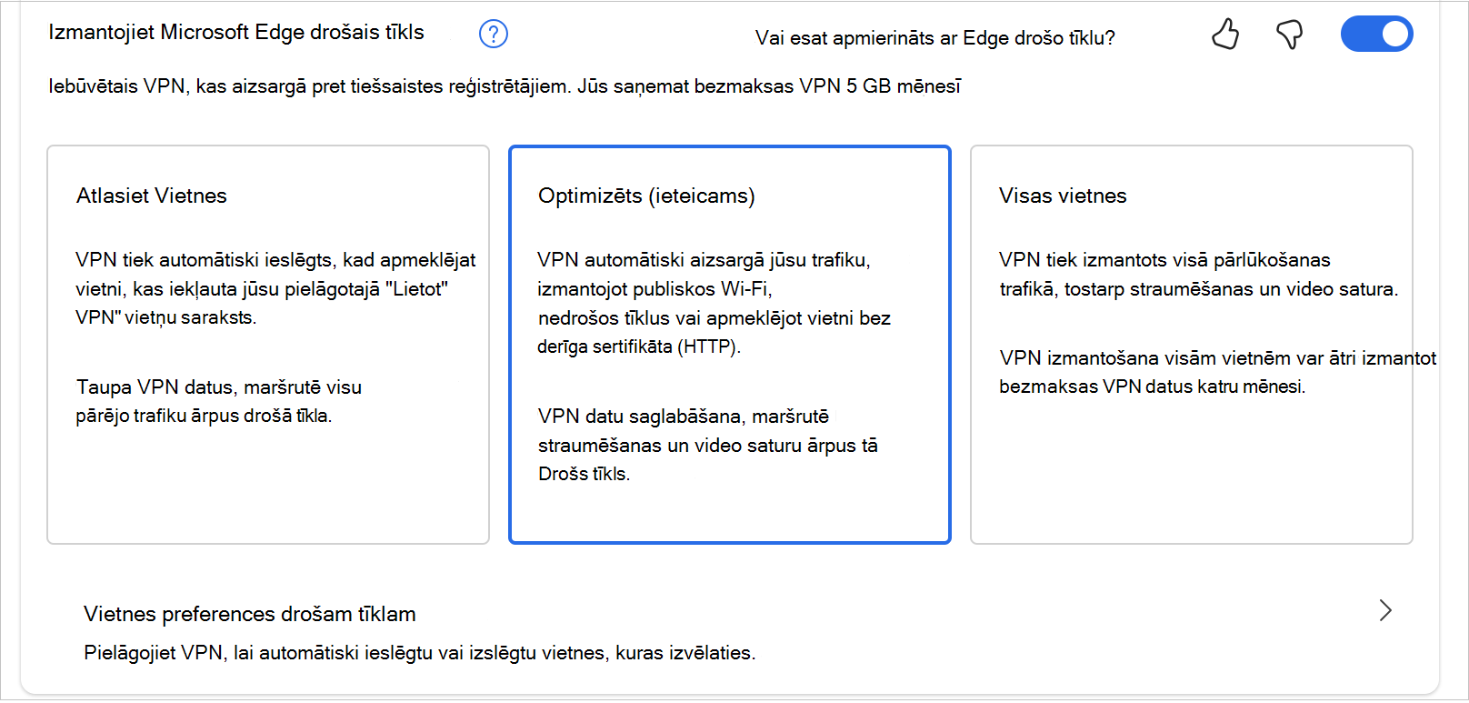 MicrosoftEdgeSecureNetwrok opciju ekrānuzņēmums
