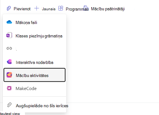 Ekrānuzņēmums ar navigāciju mācību darbībām.