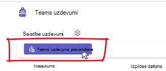 Teams uzdevuma pievienošana