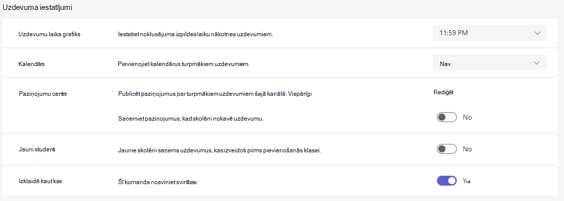 Uzdevuma iestatījumu ekrānuzņēmums.