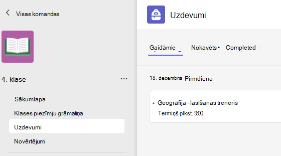 Ekrānuzņēmums, kurā parādīti uzdevumi