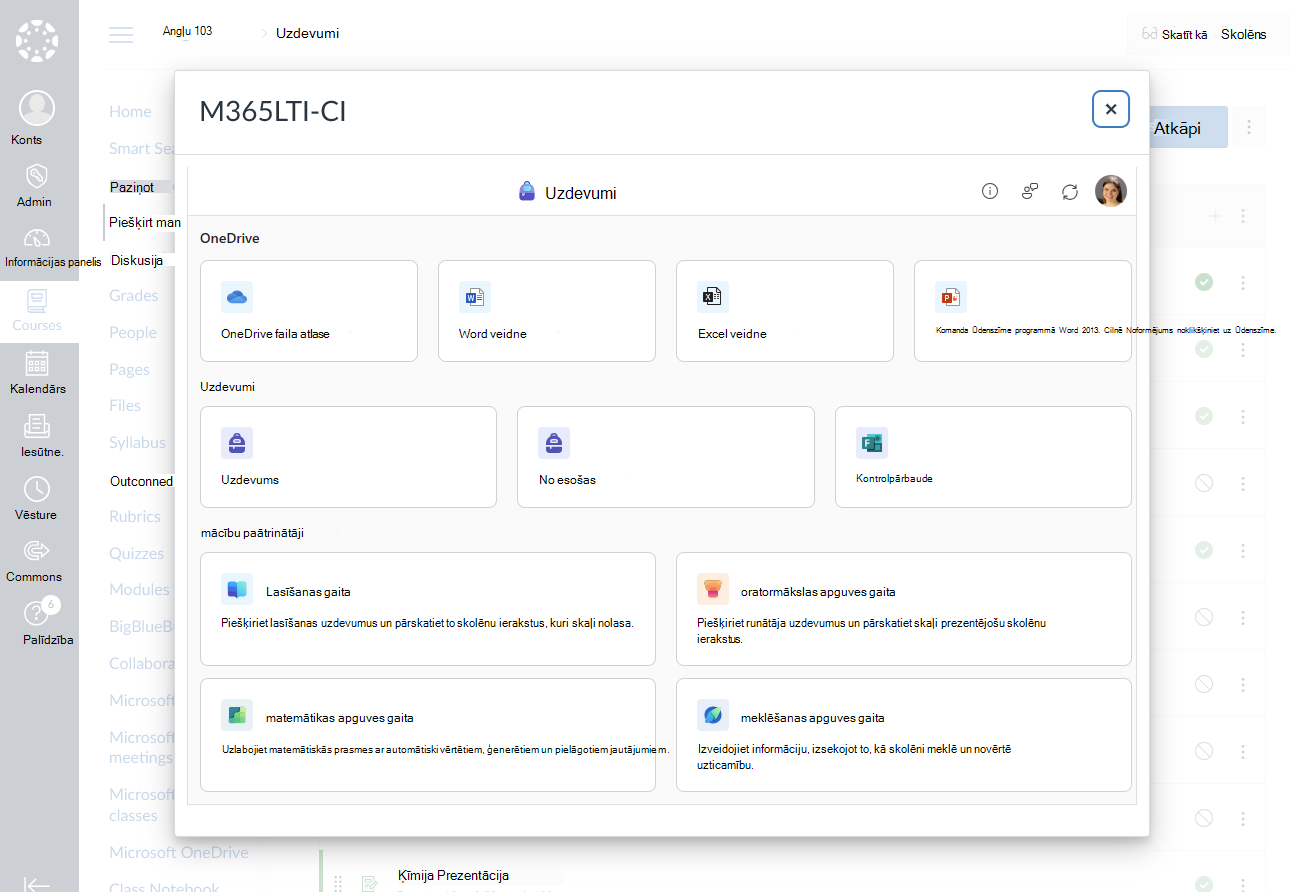 Izvēlieties Microsoft izglītības iestādes izveidi savam uzdevumam vai modulim