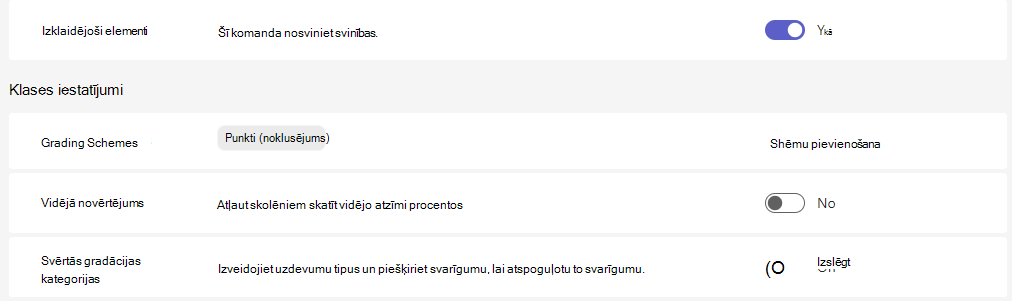 Klases iestatījumi