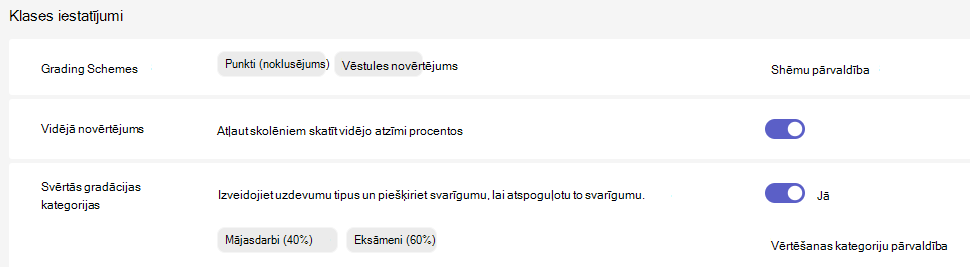 Klases iestatījumi