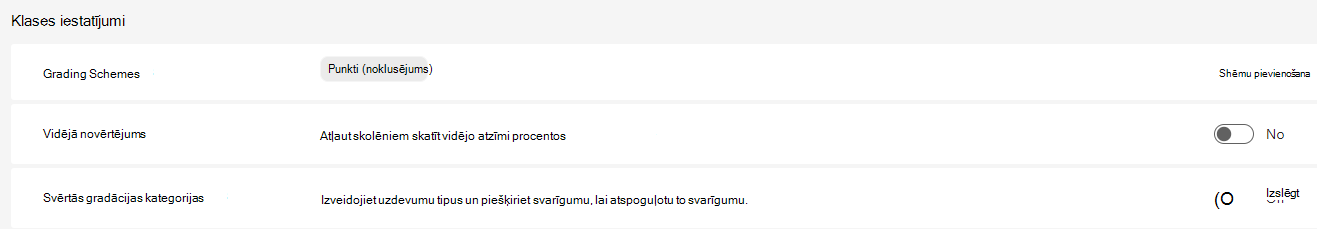 Klases iestatījumi
