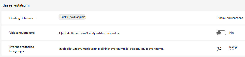 Klases iestatījumi