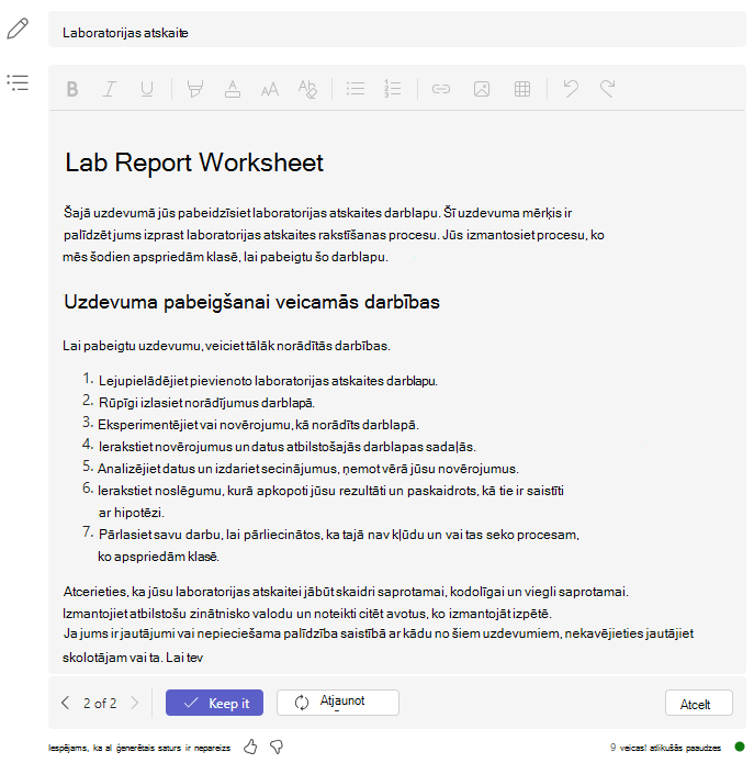Laboratorijas atskaites darbības
