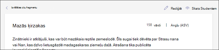 Ekrānuzņēmums, kurā redzama fragments vietā ar kursoru virs pogas Rediģēt