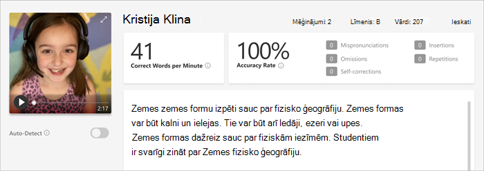 Ekrānuzņēmums ar rīka Lasīšanas gaita pārskatīšanas rūti,