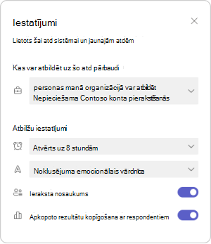 Pārvaldīt pārbaudes iestatījumus